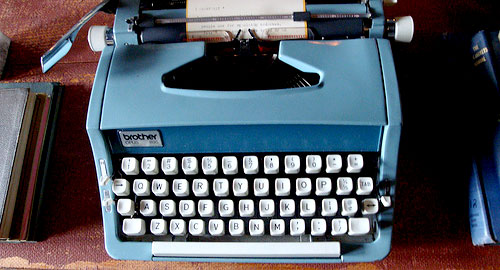 antique blue typewriter