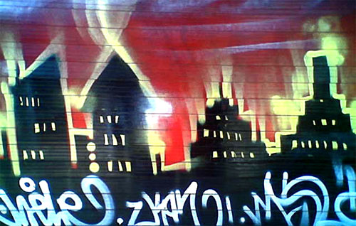 houses on fire graffiti