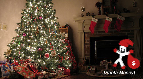 santa money on Christmas