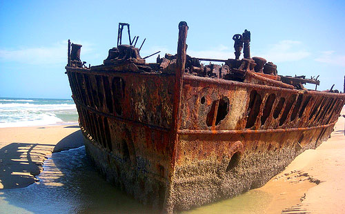 ship wreck on sand