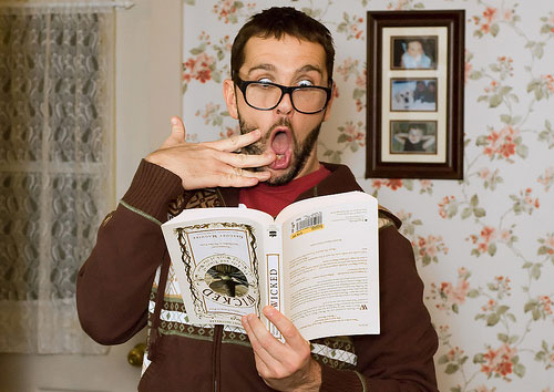 shocked face reading book