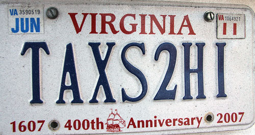 taxes too high license plate