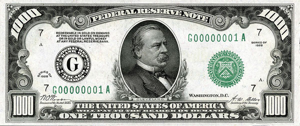 Money Photo: $1000 dollar bill  Thousand dollar bill, 1000 dollar