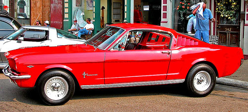 1965 red ford mustang