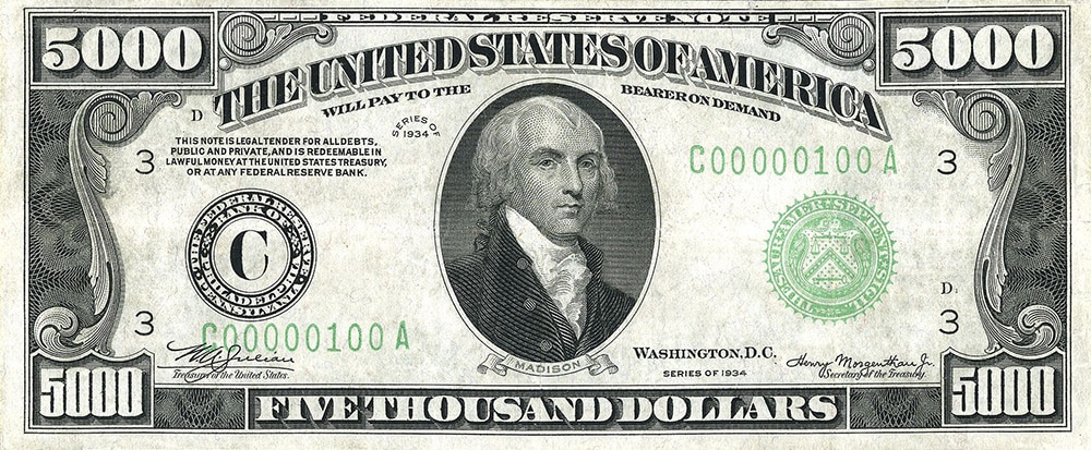 $5,000 dollar bill - old