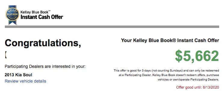 Kelly Blue Book Instant offer