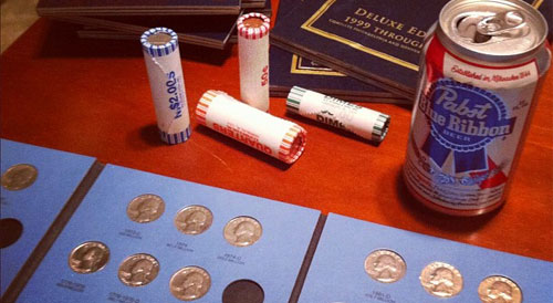 coin collecting rolls and beer