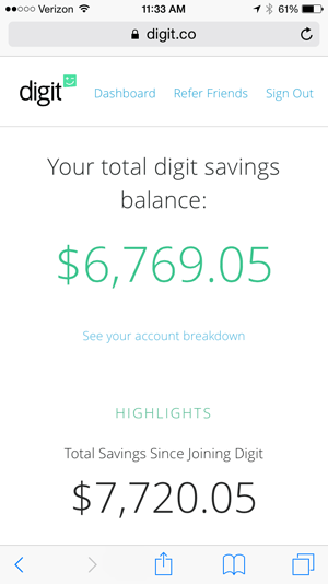 digit savings screenshot