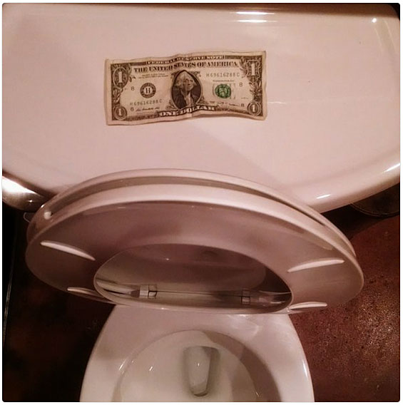 dollar bill toilet prank