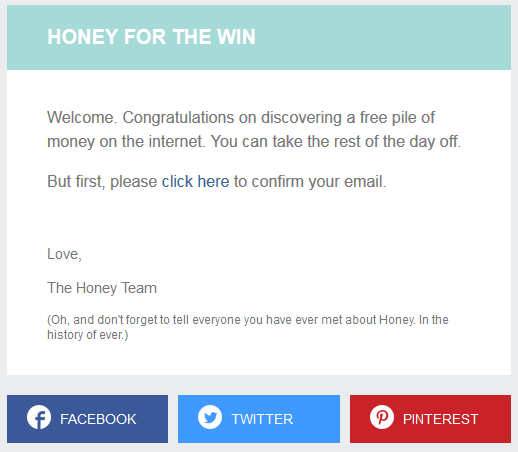 honey funny welcome email