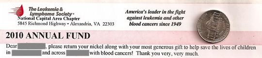 Leukemia & Lymphoma nickel donation