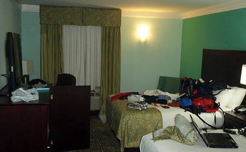 messy hotel room
