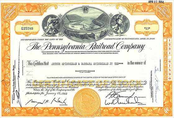 pennsylvania railroad company stock certificate
