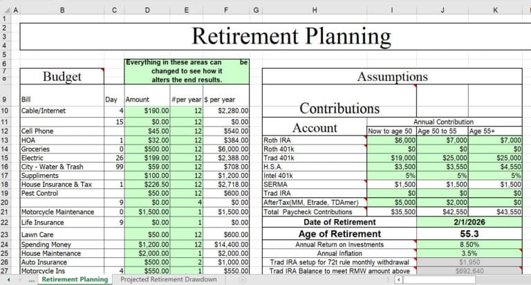 retirement planning spreadsheet Budgets AreBudgets Are