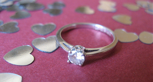 Engagement ring on hearts