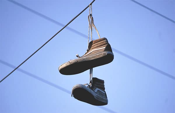 shoes hanging on power line