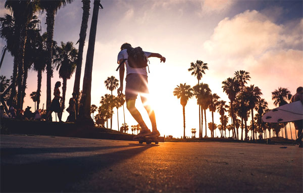 skateboarder sunset
